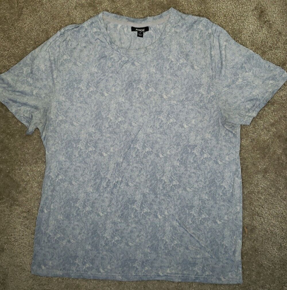 ANDE Men Grey Heather/Blue Very Soft Tee Men Size Medium